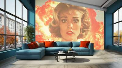 Vintage photo of a woman with an emotional expression captured in a striking moment. The image presents a retro aesthetic with dramatic visuals evoking a sense of nostalgia Wall mural