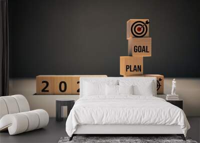 Wooden blocks for business goals and planning action in 2025 Wall mural