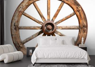 Old wooden wheel. Isolated on transparent background. Wall mural