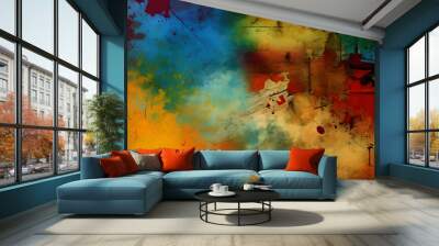 Illustration with colorful paint wall background. Wall mural