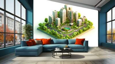 isometric city concept with buildings, roads and parks. 3d rendering Wall mural