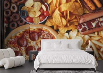 pizza and chips Wall mural