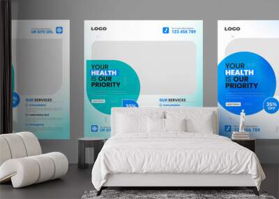 healthcare medical service promotion marketing social media post template square banners or flyer Wall mural