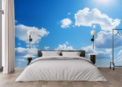 blue sky background with tiny clouds and bright sun, Wall mural