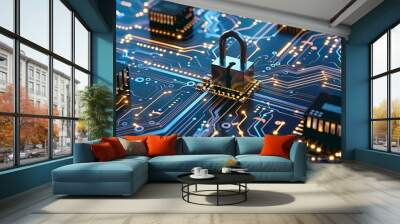 Close up of electronic circuit board. Technology background. Wall mural