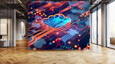 Cloud computing concept. 3d illustration of cloud computing on circuit board background Wall mural