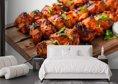 Plate of tasty Chicken Tikka with on white background. Wall mural