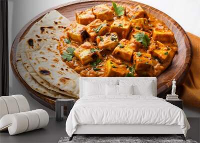 Plate of tasty Paneer Butter Masala with on white background. Wall mural