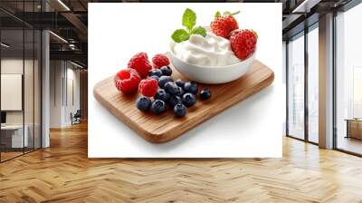 Plate of tasty Yoghurt with on white background. Wall mural