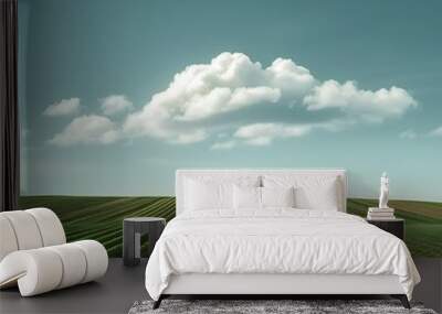 soybean field and blue sky with white clouds, agriculture background Wall mural