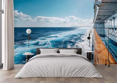 View from the side of a cruise ship sailing in the sea. Wall mural