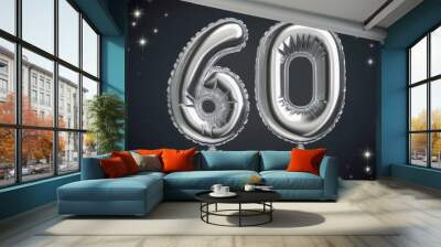 silver foil balloon 60 floats in neutral space Wall mural