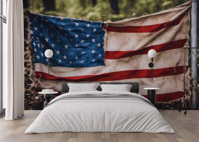 A tattered and frayed flag Wall mural