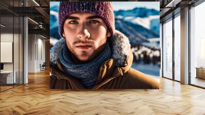 An attractive caucasian young man in winter clothes in the otudoors Wall mural