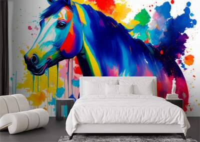 Beautiful horse in oil painting style on a white background. Generative AI. Wall mural