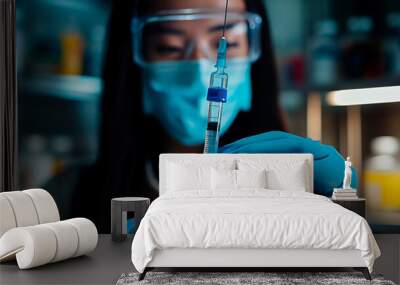 Nurse holding a vaccine to be administered to a patient. Wall mural