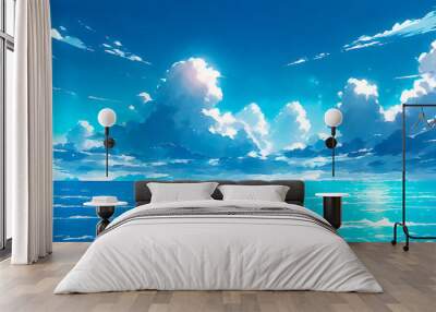 Serene blue sku and ocean in anime manga style. Banner format. Wall mural