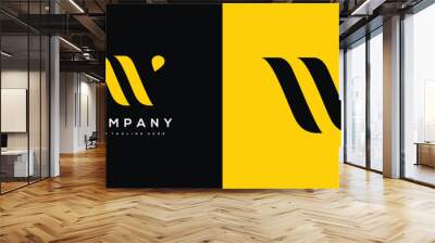 Minimal Innovative Initial WV logo and WV logo. Letter W  WV VW creative elegant Monogram. Premium Business logo icon. Black and yellow color on background. W LOGO Wall mural