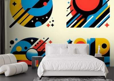 set of four shapes in blue, red and yellow isolated on white background Wall mural