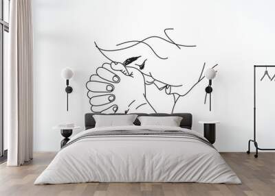 Baby Praying Hand Line Art Illustration Wall mural