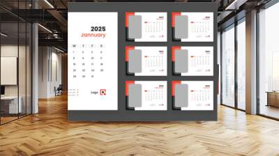 Desk calendar template 2025, corporate desk calendar schedule 2025 monthly planner template, week starts on sunday. Wall mural