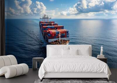 Container Ship Sailing On Blue Ocean With White Clouds3 Wall mural