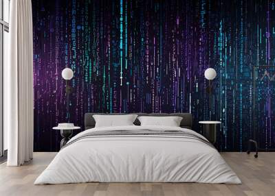 Abstract Digital Data Stream with Flowing Binary Code Wall mural