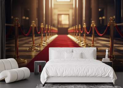 Red carpet on the background of the interior of the hotel. The concept of luxury and success. Wall mural