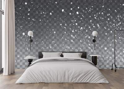 Seamless realistic falling snow or snowflakes. Isolated on transparent background.  Wall mural