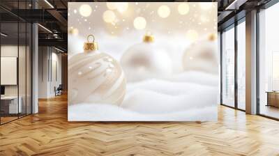 silver christmas ball on snow Wall mural