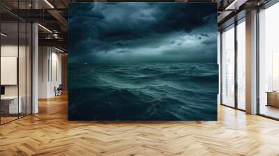 horror black blue sky, sea haunted cloud, scary ocean, depression background, mystery gloomy dark theme, blur texture, generative ai Wall mural