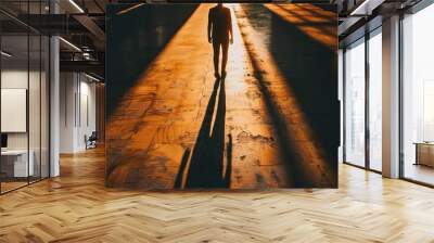 A person stepping from the shadow into sunlight, representing personal growth and embracing change, Change  Wall mural