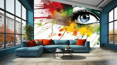 Abstract woman eye watercolor splash art beautiful graphic Wall mural