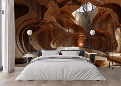 A Bedroom made entirely of wood Wall mural