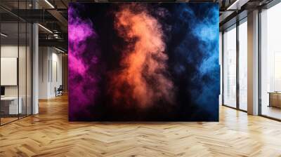 abstract background created with pink, orange, and blue smoke on a black background Wall mural