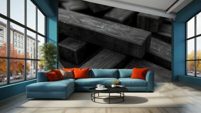 black, 3D, wooden pieces, illustration, wallpaper, background Wall mural