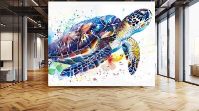 Big sea turtle watercolor painting Wall mural