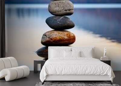 Cairn of Stones Reflecting Serenity in Water Wall mural