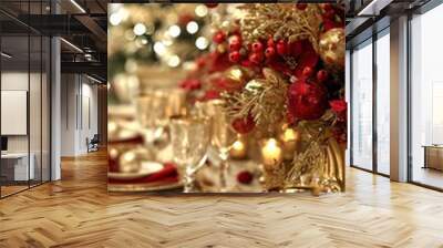 Elegance of Red and Gold Holiday Decorations Wall mural