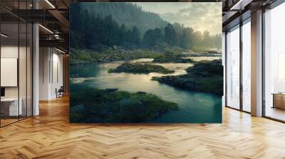 Mountain river in the morning Wall mural