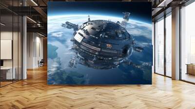 Telecom communication satellite orbiting around the globe Wall mural