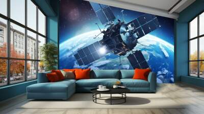 Telecom communication satellite orbiting around the globe Wall mural