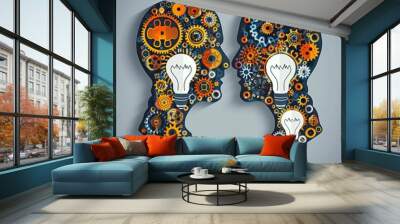 Vector of two human heads made of gears with light bulb shape inside
 Wall mural