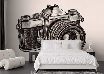 Vintage photo camera with film illustration. Generative AI Wall mural