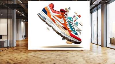 White background cutouts of classic sneakers sport shoe  Wall mural