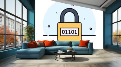 Binary code on padlock, modern vector of digital security, encryption icon Wall mural