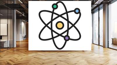 Icon showing an atom, with electrons orbiting the nucleus, representing physics Wall mural