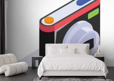 Photo camera with lens and button showing concept icon of photography in trendy isometric style Wall mural