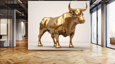 The golden bull on white background, a symbol of strength, concept of market growth, generated ai Wall mural