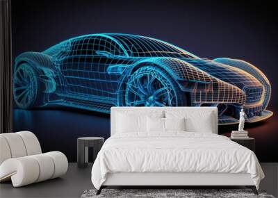 Virtual designing of future tech car prototype model, generated ai Wall mural